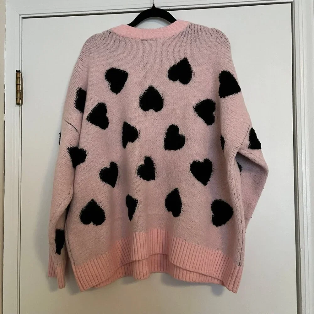 Torrid Size 1x Pink Hearts Valentine’s Day Vegan Cashmere Pullover Sweater - Picture 5 of 9